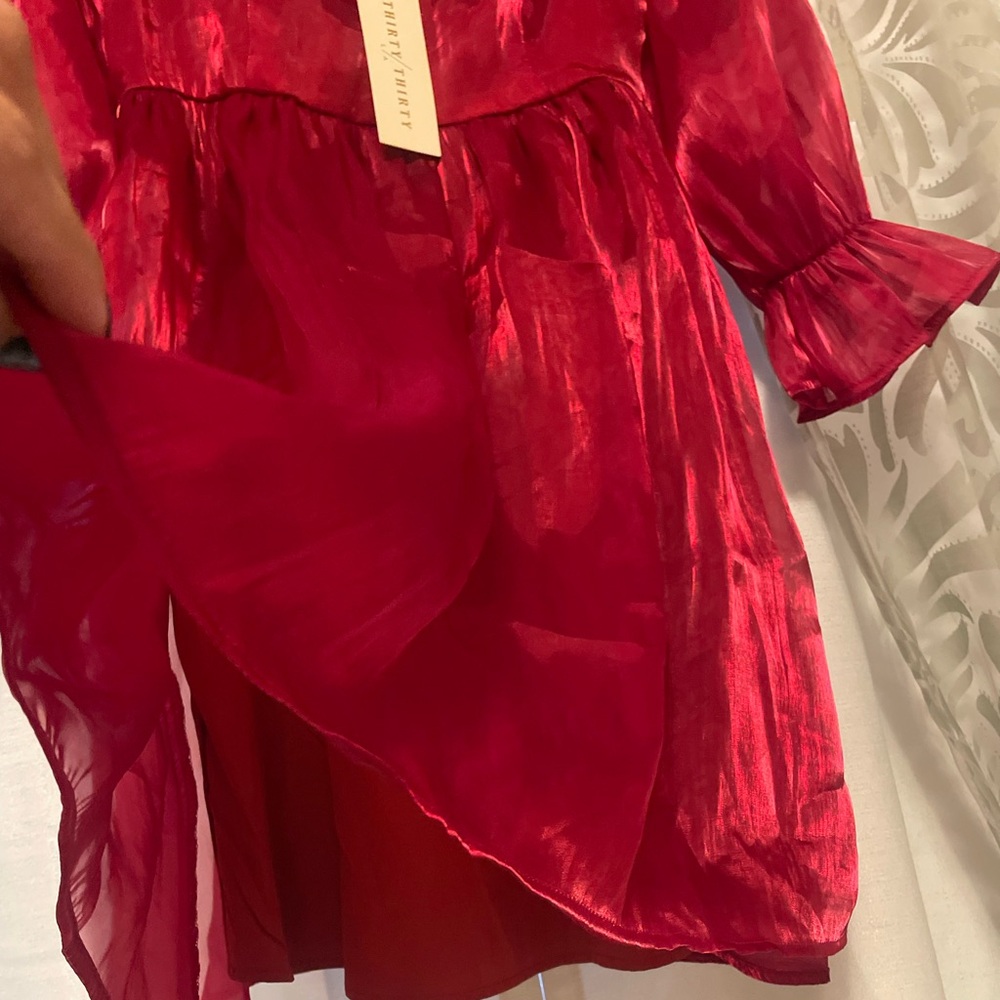 NWT Red Sheer Puff Sleeve Dress - Picture 3 of 4